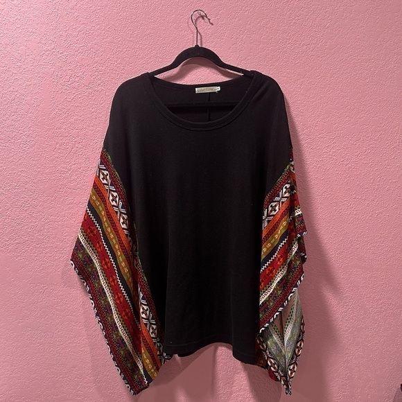 JUST FUNKY Black Aztec Sweater Poncho Size M - Picture 1 of 5
